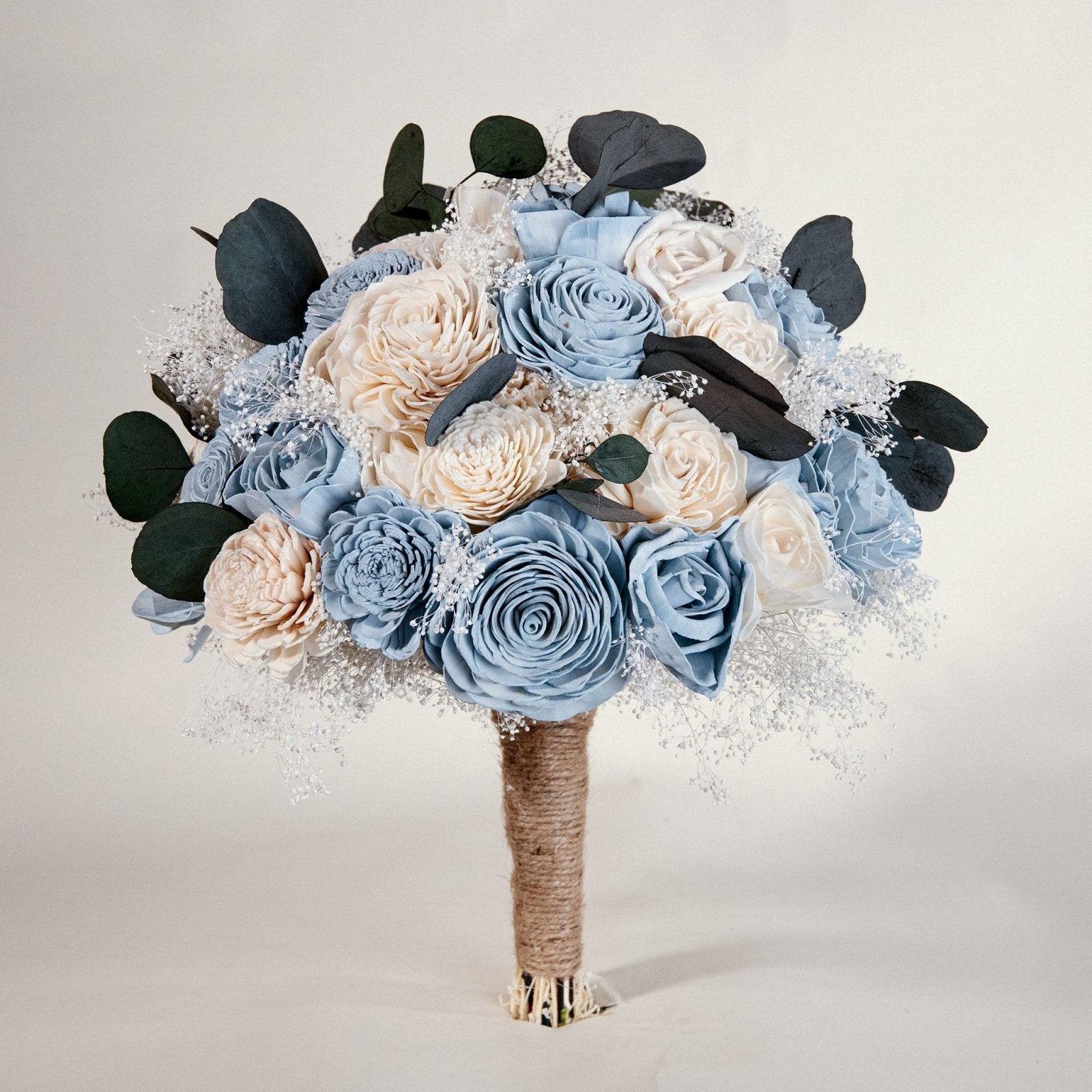 Sola flower bouquet, beach bouquet, turquoise flowers, store dusty rose flowers, wooden wedding bouquet