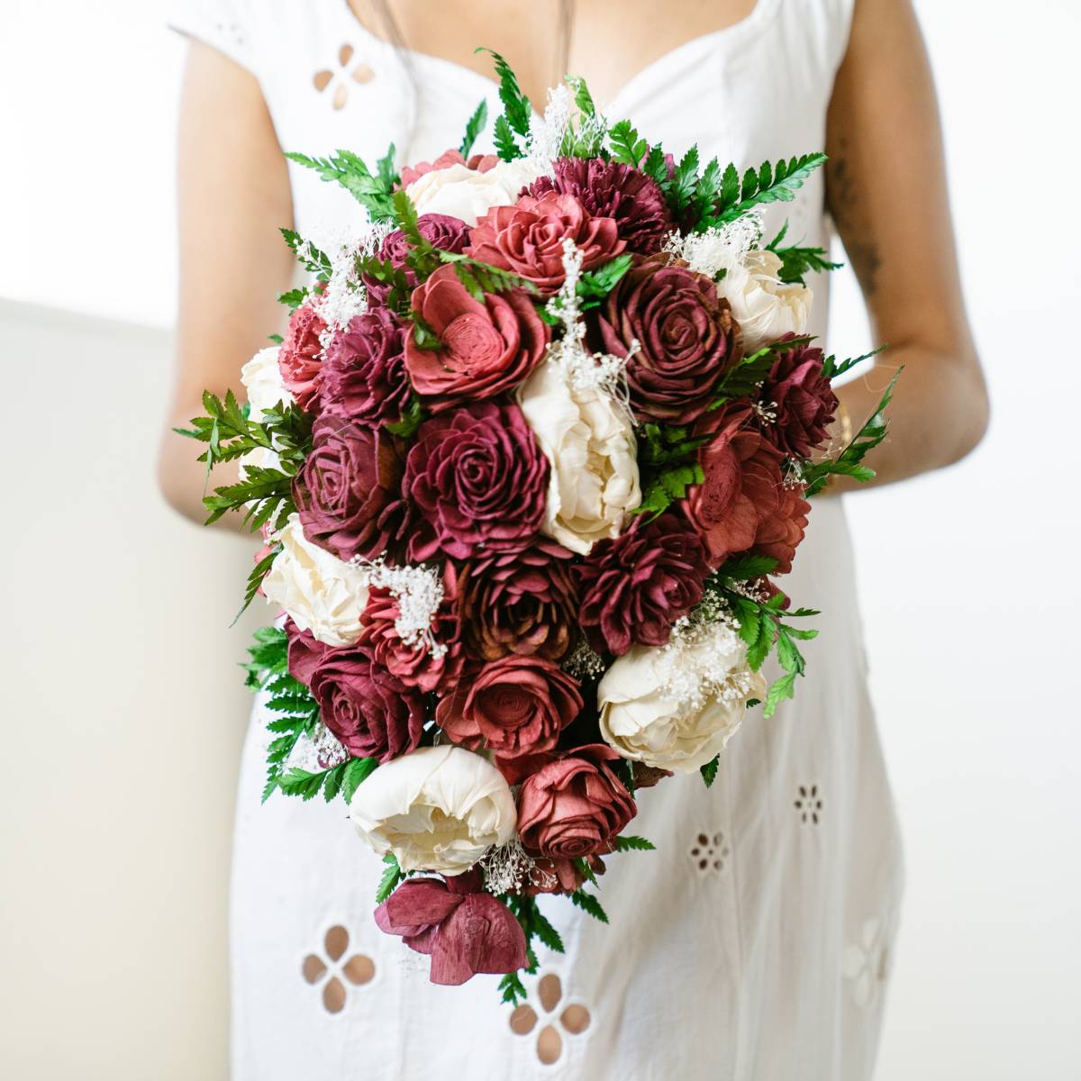 Burgundy gold cascade bouquet, sola wood flowers, wedding bouquet, ramo hotsell de novia