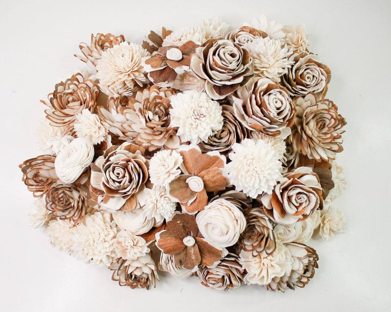 100 Random Assorted Wood Flowers - Sola Wood Flowers