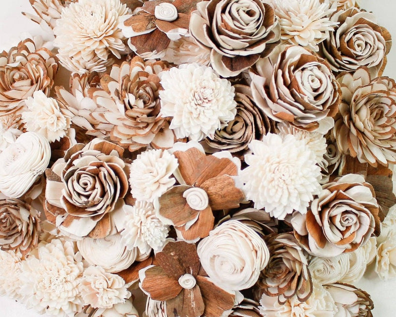 100 Random Assorted Wood Flowers - Sola Wood Flowers