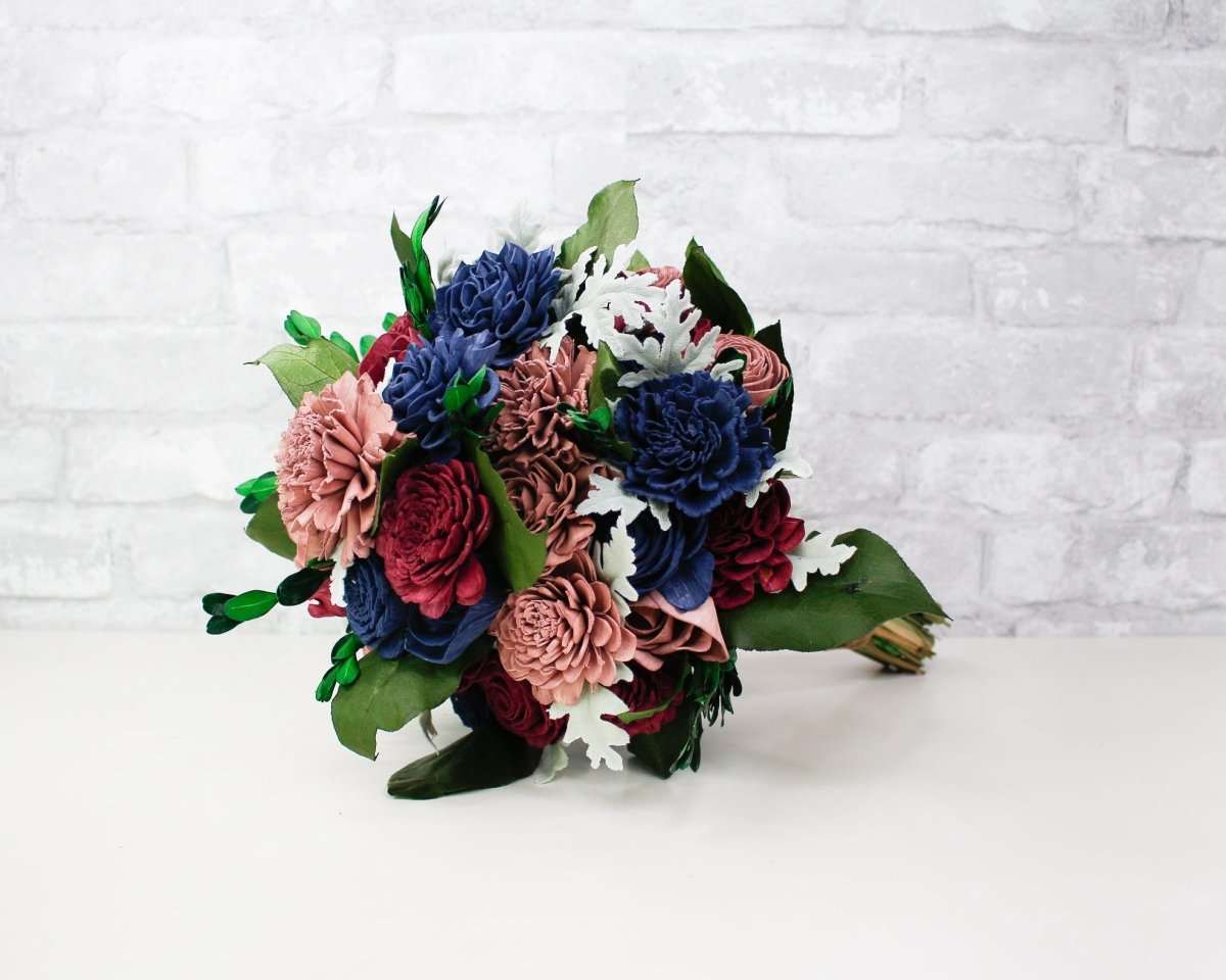 Navy blue and ivory sola wedding bridal bouquet, blue silver bouquet –  SolaFlowerStore