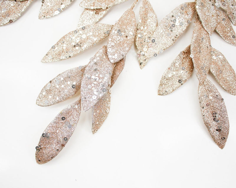 Gold Sequin Sparkle Bay Leaf Spray - Sola Wood Flowers