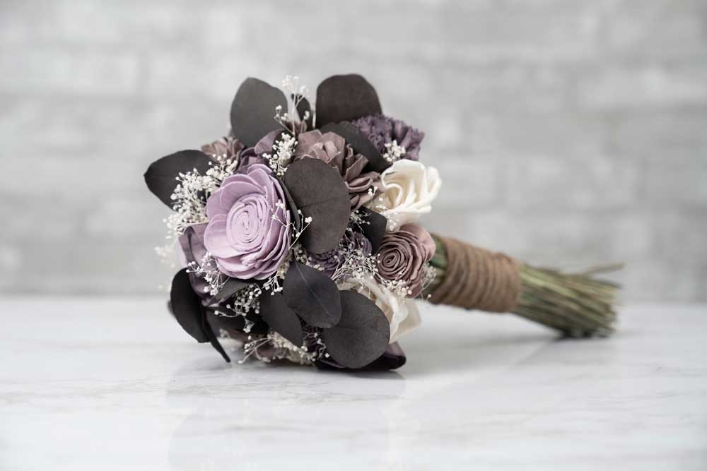 Purple Silver Sola Wood Flower Bridal Wedding Bouquet Accessories