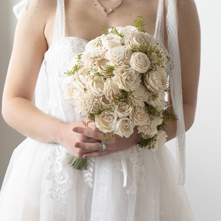 Ribbon Flower & Pearls Beaded Bridal Bouquet Bridesmaid Wedding