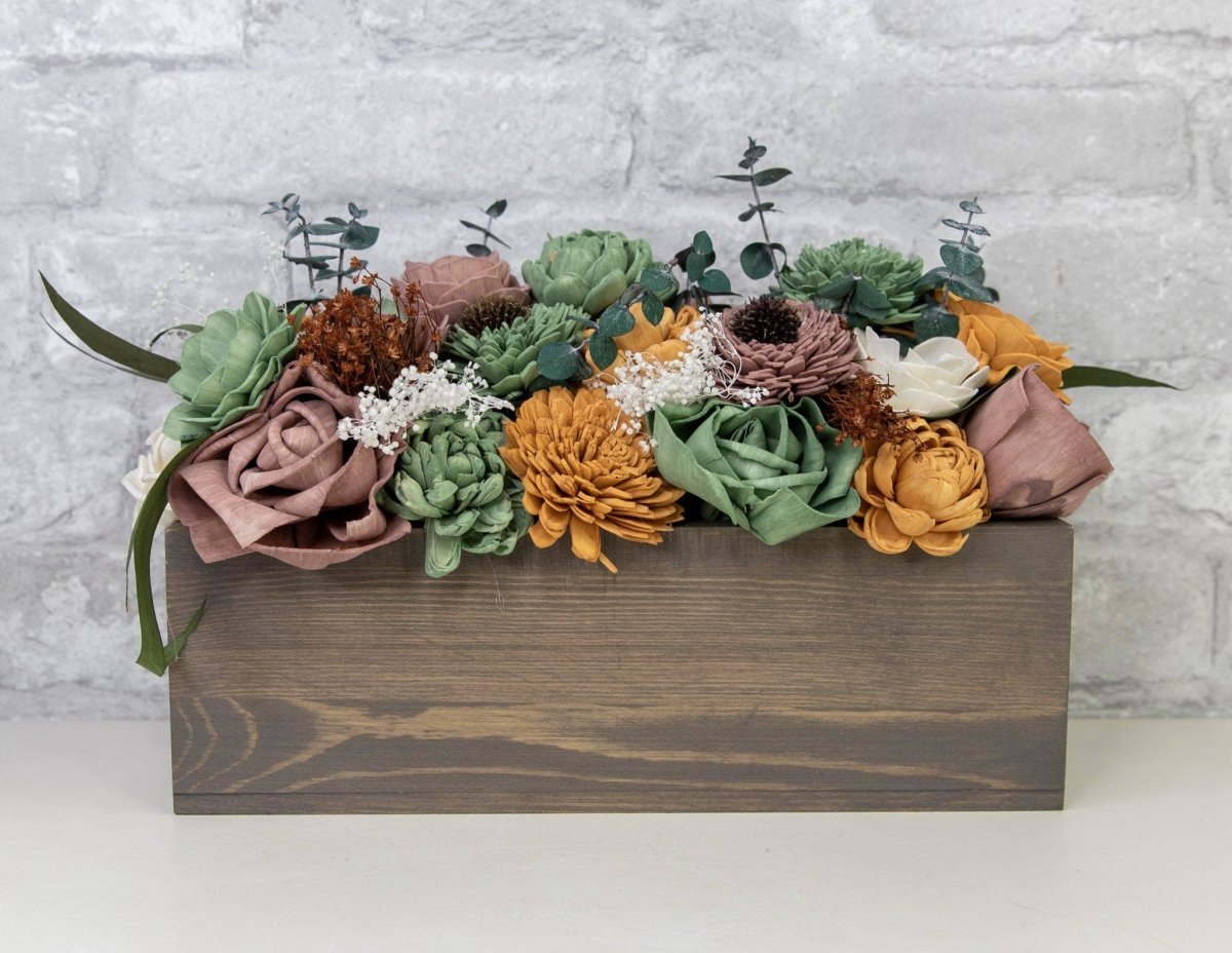 Wooden Box Centerpiece: A Rustic Sola Flower Look You'll Love