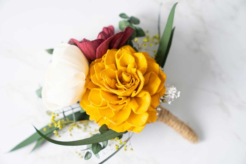 Sunflower Daze Groom's Boutonniere - Sola Wood Flowers